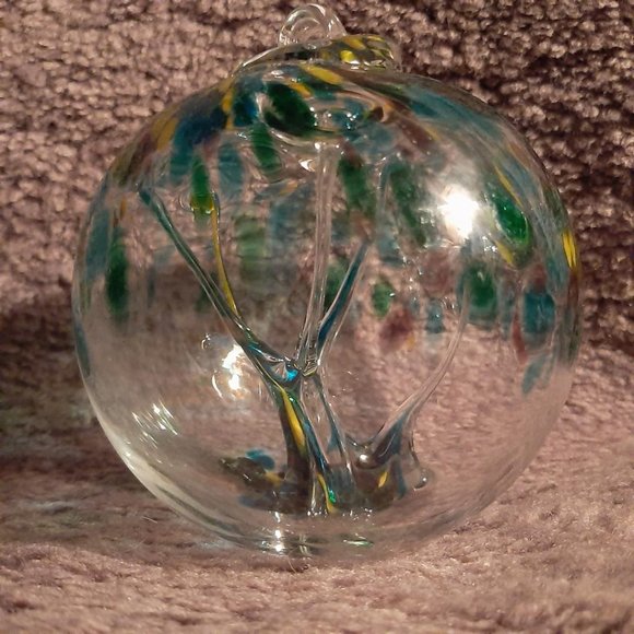 Hanging Glass Ball 4" Diameter "Winter Tree" Witch Ball (1) #26 - Picture 1 of 7